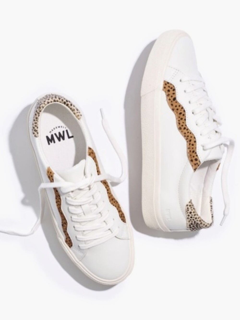 Madewell Sidewalk Low-Top Sneakers Leather & Calf Hair Wave White Leopard 11